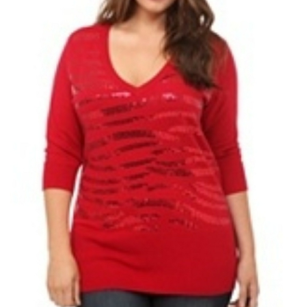 TORRID red sequin V neck sweater size 0